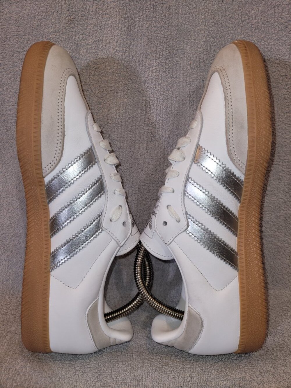 Adidas Samba OG Women's Size 9 White Silver Tan Gum Sole Sneakers JI2725 (#2443) - Picture 14 of 16